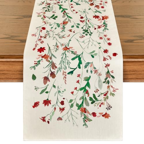 Artoid Mode 13 x 72 Inch Floral Leaves Table Runner for Christmas & Holiday Decor