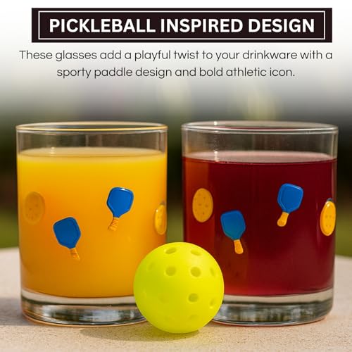 Pickleball Icon Stemless Glass Tumblers - 14.8oz Set of 2 Cocktail Glasses