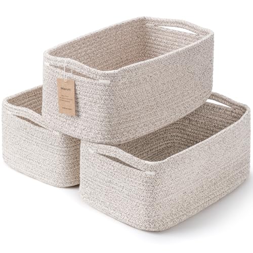 3 Pack Small Woven Cotton Rope Storage Baskets with Handles