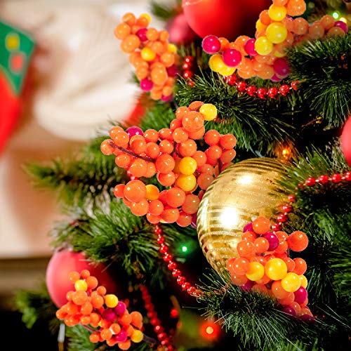 Whaline Artificial Berry Stems 12 Pack Fall Floral Picks and Sprays 5.9 Inch Autumn Orange Berry Twig Stem Branches for Autumn Thanksgiving Harvest Christmas Tree Wedding Holiday DIY Crafts Decoration