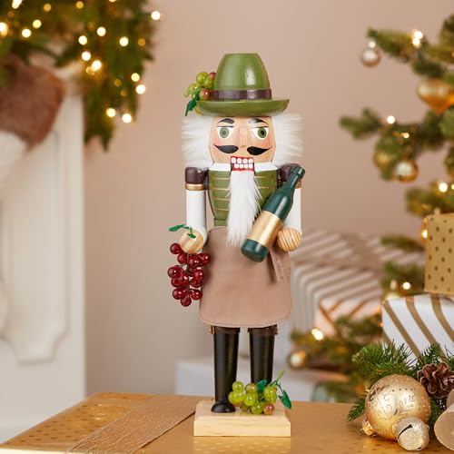 15-Inch Wooden Wine Grower Nutcracker Festive Christmas Holiday Decor