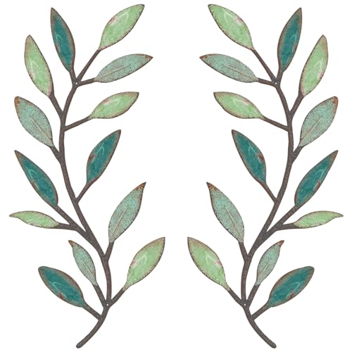 Metal Leaf Wall Art Set - 2 Pcs Symmetrical Olive Branch Decor