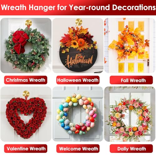 Gold Suction Cup Wreath Hangers - Heavy Duty 22 lbs Door Hooks, 2 Pack
