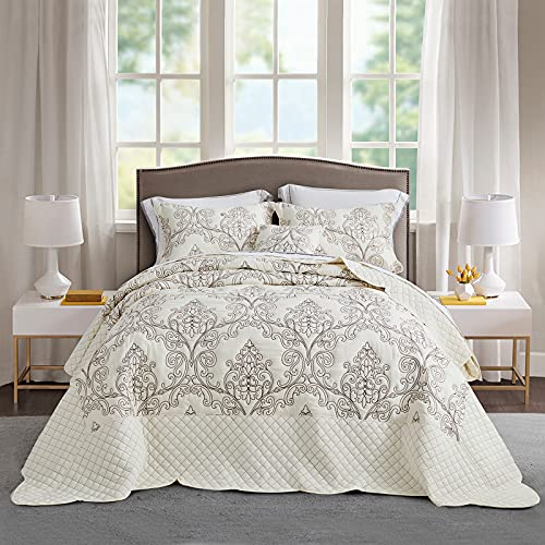 Oversized King Bedspread 128x120 - Lightweight Reversible Bedding Set - Elegant Damask Paisley Pattern