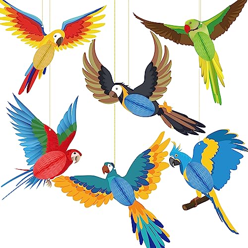 6-Piece Tropical Bird Honeycomb Hanging Decorations for Luau Party