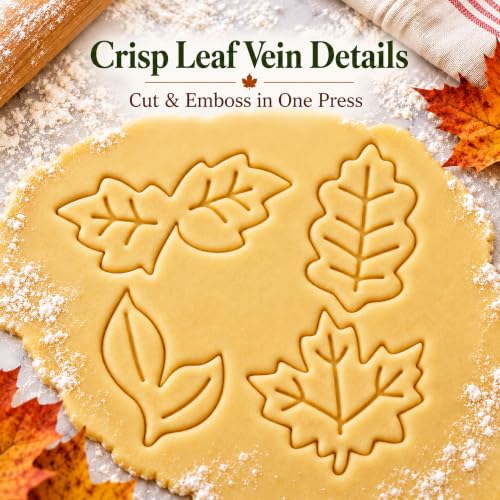Crethinkaty Leaf Plunger Fondant Cutter Set for Fall & Christmas Baking - Leaf Design