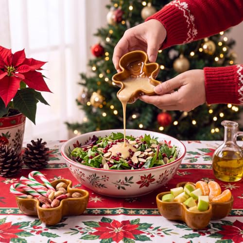 Willinglong 6-Pack Ceramic Gingerbread Man Serving Bowls for Christmas Holiday Dips & Treats