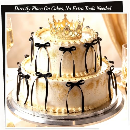 30 Pack Black Ribbon Bow Cake Toppers Handmade Polyester Bows for Party Decor