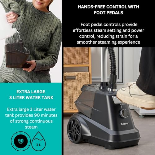 1800W Professional Standing Garment Steamer with 3L Tank & Wheels