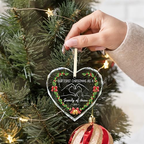 HandEasy Christmas 02 Family for Women First Christmas As A Family of Three Ornament - 3.1in Heart Keepsake