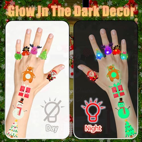 3D Christmas Light Up Rings - Kids Party Favors & Holiday Gifts
