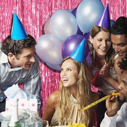 BOMSI 2 Pack Pink Foil Fringe Curtain Tinsel Backdrop for Party Decorations