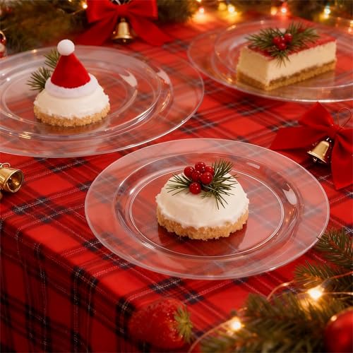 FLOWERCAT 100PCS Clear Disposable Plastic Plates Set - 10 & 7 Inch Heavy Duty Party Dinnerware for Weddings & Holidays (Variation: 100 / Clear)