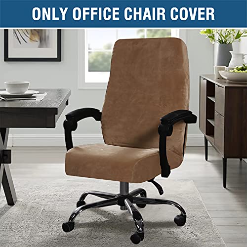 H.VERSAILTEX Velvet Home Office Chair Covers Stretchable Computer Desk Chair Covers Mid - High Back Universal Executive Boss Chair Covers Gaming Chair Cover Removable Machine Washable, Camel