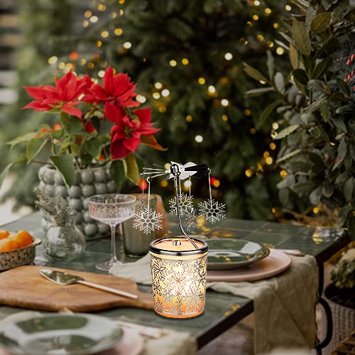 MaMeMi Snowflake Tealight Candle Holder Carousel – Glass Wind Light, 5.9", Tealight Included