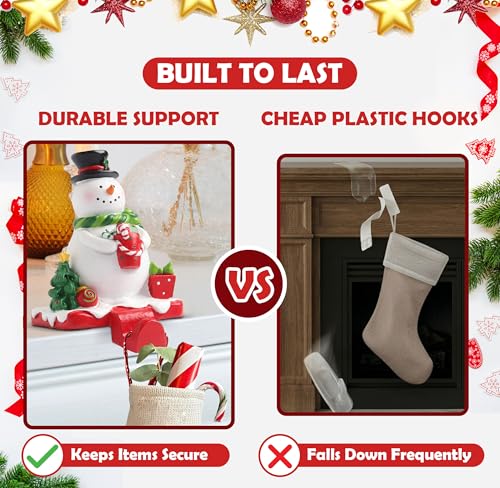 Christmas Santa & Snowman Stocking Holders Set - Holiday Mantel Hooks