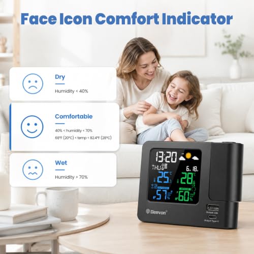 Projection Alarm Clock with Weather Station, Indoor & Outdoor Temperature