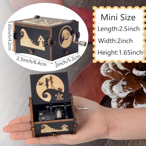 Vintage Wooden Hand Crank Music Box, Laser Engraved Spooky Melody Gift