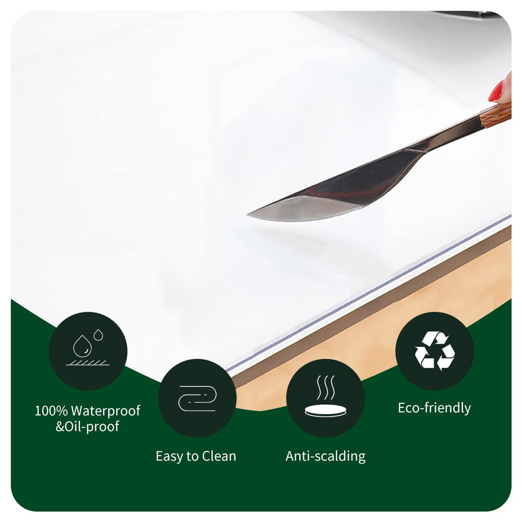 Easy Clean PVC Mats Waterproof Crystal Vinyl Table Protector Clear Plastic Tablecloth Rectangle Wood Furniture Stain Protector Dining Tabletop Protection Pad Desk Protective Cover Wipeable 40x78 Inch