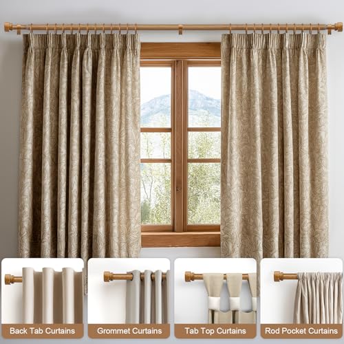 2-Pack Adjustable Wood Grain Curtain Rods, 72 to 144 Inch Heavy Duty Set