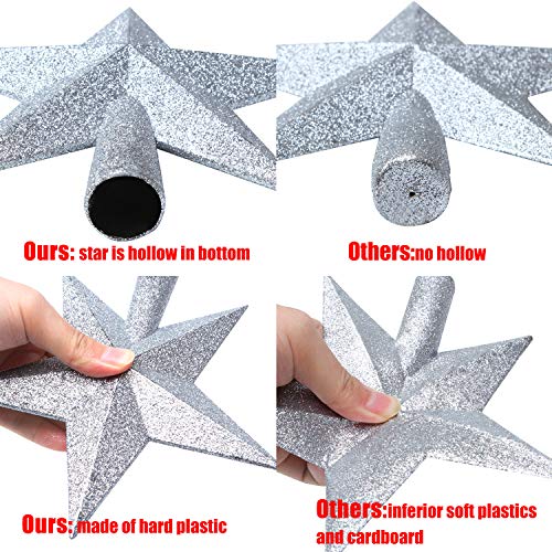 Silver Glitter Star Christmas Tree Topper - Shatterproof 4-Inch Mini Decor