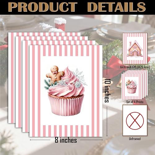 FITIE Home Wall Art Set of 4 Christmas Pink Posters - Girl Bedroom Decor, 8x10, Unframed, Model 27