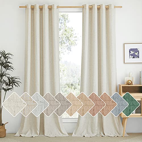 Natural Linen Semi-Sheer Curtains 84 Inch Long - 2 Panel Grommet Set