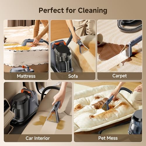 Portable Carpet Cleaner Machine with 18Kpa Suction & Brush Heads