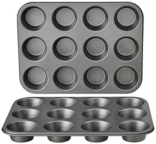 Nonstick 12-Cup Muffin Pan Set - Heavy-Duty Steel Cupcake Tray (2-Pack)