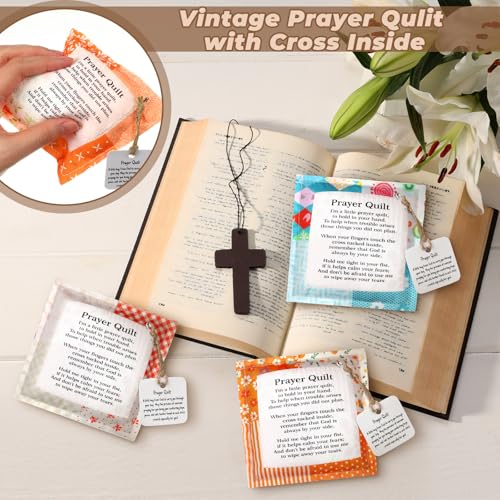 24 Pack Pocket Prayer Quilts with Cross - Inspirational Gifts