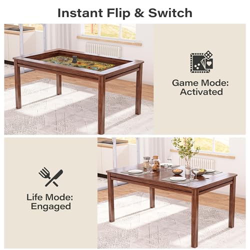 Convertible Board Game Table with Dining Top, 54x31 Inch Gaming Area