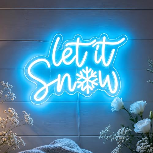 Let It Snow Neon Sign Snowflake LED Wall Light - Dimmable USB Holiday Decor