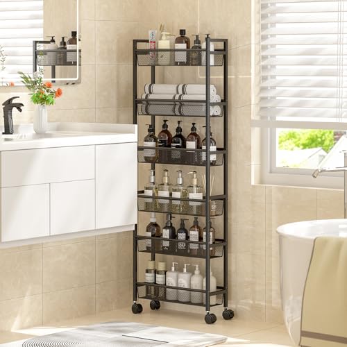 6-Tier Slim Rolling Storage Cart - Narrow Metal Mobile Shelving Unit