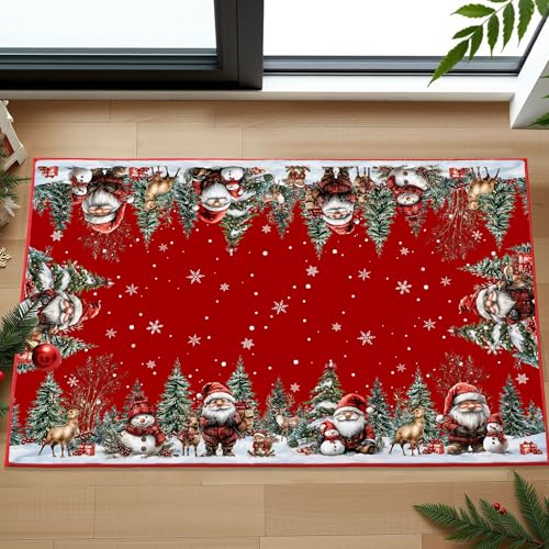 2'x3' Red Santa Christmas Door Mat - Snowman Holiday Rug, Non-Slip Entryway Mat