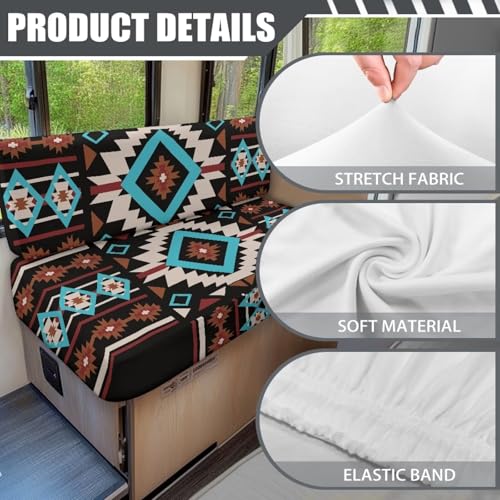 RV Dinette Cushion Covers Set - Soft Stretch Aztec Design, Washable