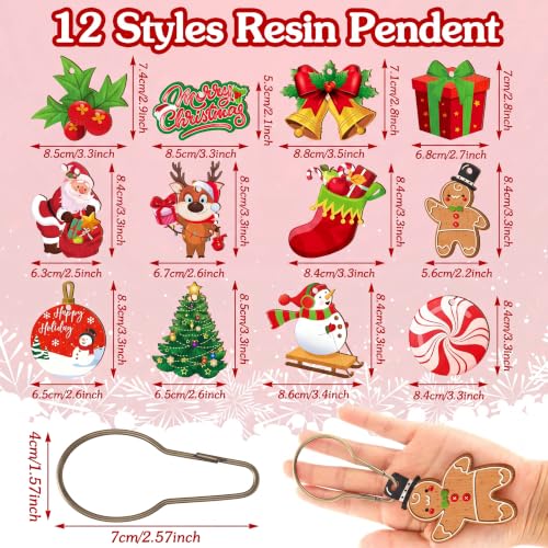 Christmas Shower Curtain Hooks 24 Sets (48 Pieces) Wood & Metal Xmas Ring Clips