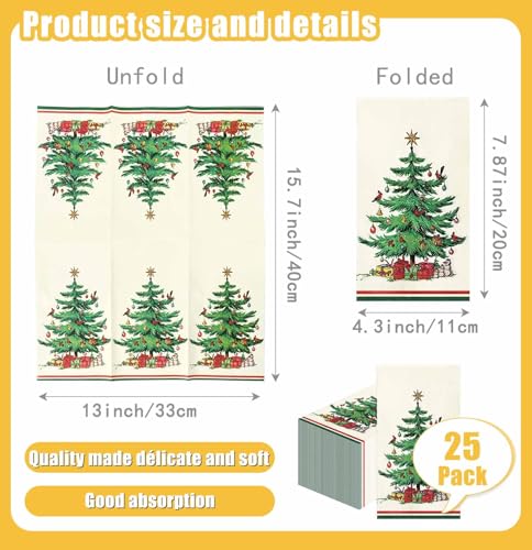 SietDESEO 25 PCS Christmas Dinner Napkins Disposable 3-Ply 13x15.7 in - Tree & Snowman Holiday Guest Towels