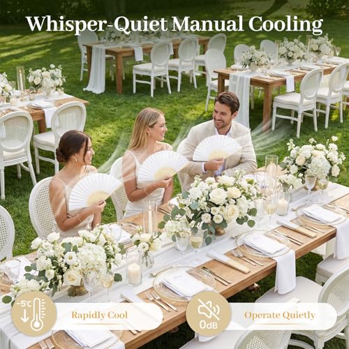 12-Pack White Folding Paper Hand Fans - 8.3 Inch Handheld Fans for Weddings