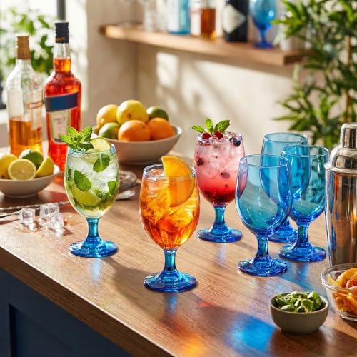 Set of 12 Cobalt Blue Water Goblets, 13.5 oz Stemmed Glassware
