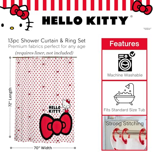 Hello Kitty 13-Piece Shower Curtain Set, 72 x 70 Inches, Official Licensed Kids Bathroom Decor