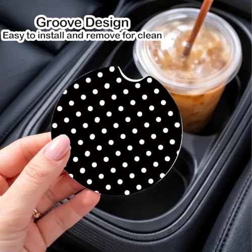 Ugmonk Charcoal Black Ceramic Car Coasters 2 Pack - Absorbent & Stylish Fit for Cup Holders