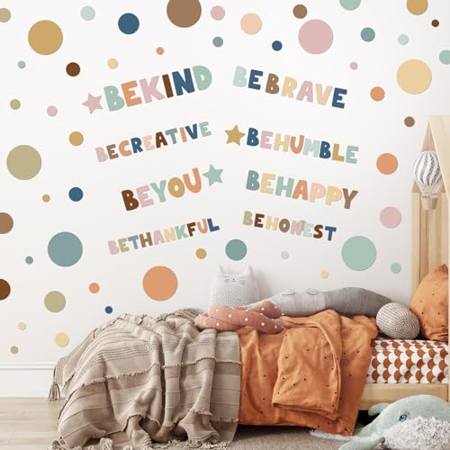 332 Pcs Boho Polka Dot Wall Decals with Inspirational Phrases for Kids Room