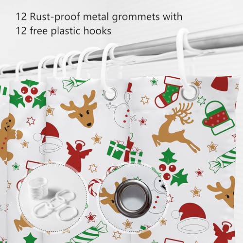 MEHOFOND Colorful Christmas Shower Curtain 72x72 Inch Winter Gingerbread Stars Reindeer Snowman Bathroom Decor Waterproof Polyester