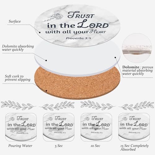 Billbotk 4-Inch Ceramic Coasters with Bible Verses Set of 8 & Holder, Absorbent Drink Coasters for Home & Christian Gifts