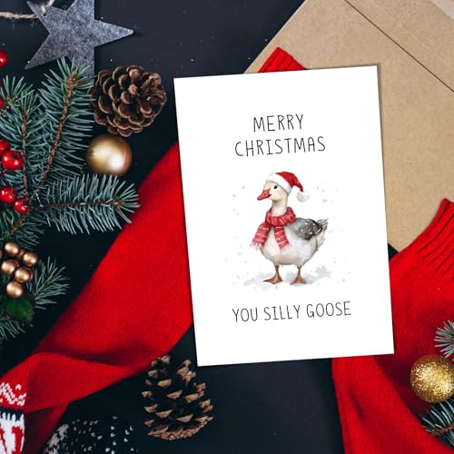 Funny Goose Christmas Card for Boyfriend Girlfriend — Variation #025, 8 x 5.3 inches, Blank Inside, RYYike