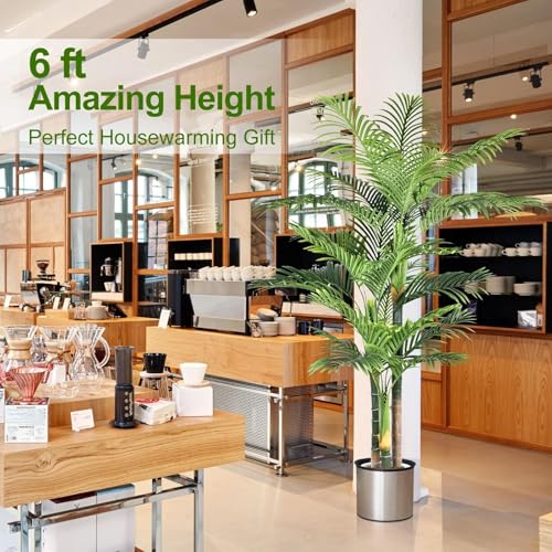 6ft Tall Triple Golden Cane Palm Artificial Tree in Pot - UV Resistant