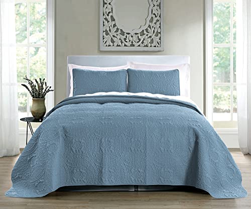 Pure Bedding 3-Piece King/Cal King Microfiber Quilt Set - Ash Blue