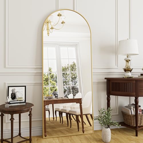 71" x 26" Arched Full Length Floor Mirror with Aluminum Frame, Gold