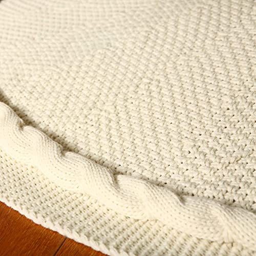 36-Inch Cable Knit Christmas Tree Skirt - Thick Cream Rustic Xmas Decor