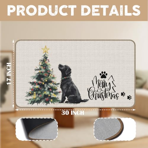 Merry Christmas Black Labrador Doormat Decor 18 - Indoor Outdoor Welcome Mat 17x30
